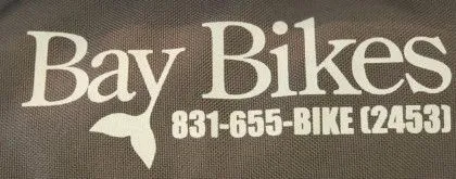 Bay Bikes logo with a whale tail graphic and phone number 831-655-BIKE (2453) on a textured background.